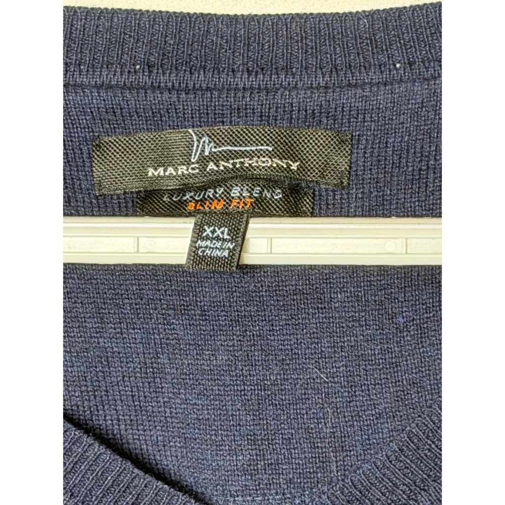 Marc Anthony Mens XXL Slim Fit V-Neck Sweater Navy Blue Cashmere Merino Blend - Picture 2 of 7